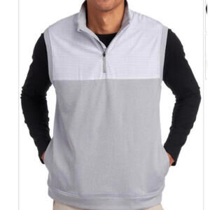 Jack Nicklaus Vest Mens M Medium Gray White Color Block 1/4 Zip Golf Performance